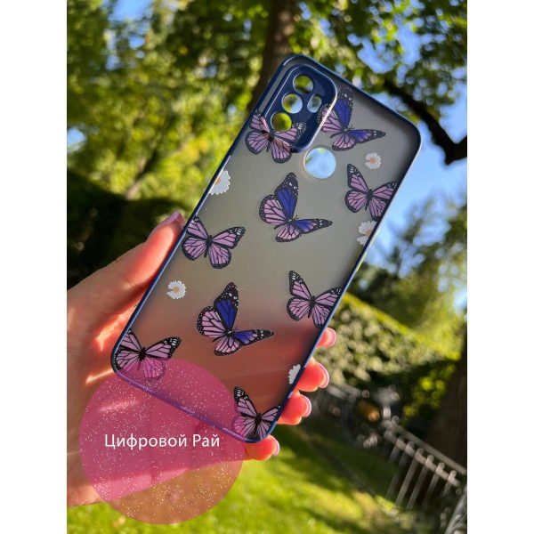 Чехол для Oppo A53 4G бабочки с синим бортиком