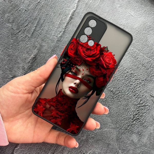 Чехол для Oppo A74 4G с защитой камеры с девочкой и лентой