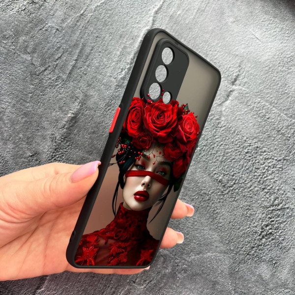 Чехол для Oppo A74 4G с защитой камеры с девочкой и лентой