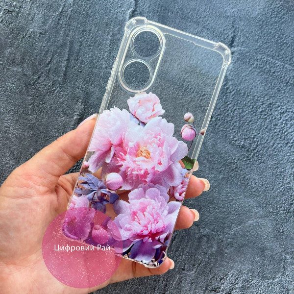 Чехол для Oppo A78 4G нежно розовые пионы противоударный прозрачный силиконовый чехол