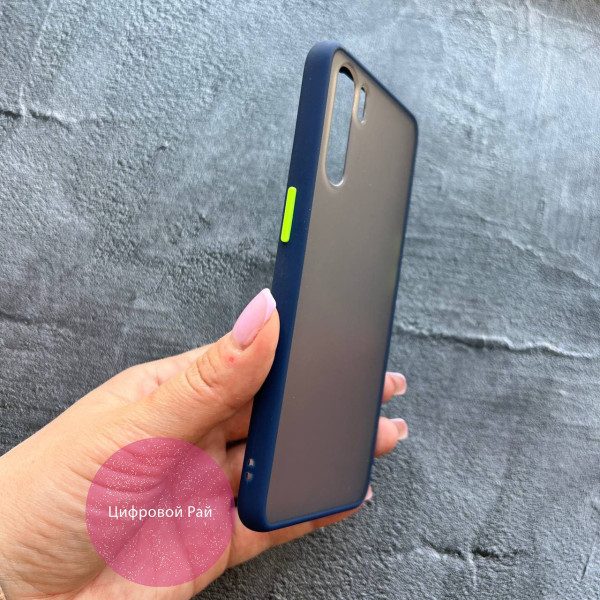 Чехол для Oppo A91 матовый пластик без дизайна с синим бортиком