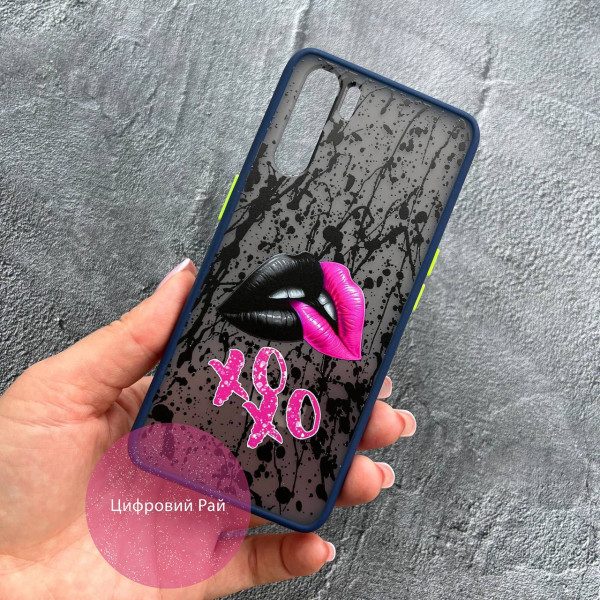 Чехол для Oppo A91 губы с синим бортиком