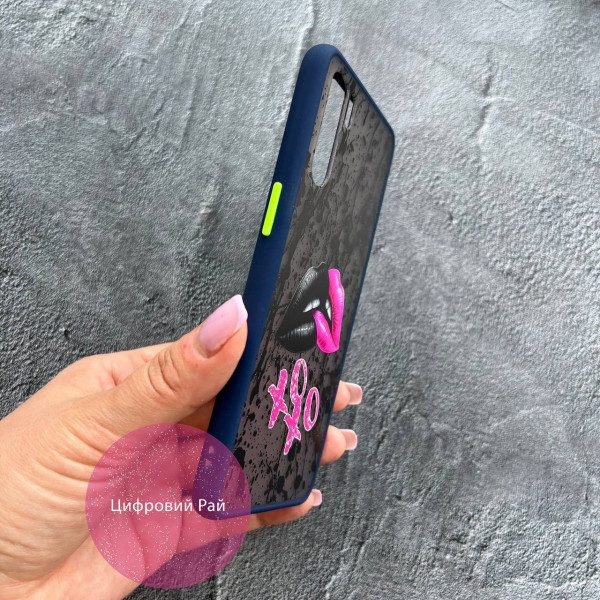 Чехол для Oppo A91 губы с синим бортиком
