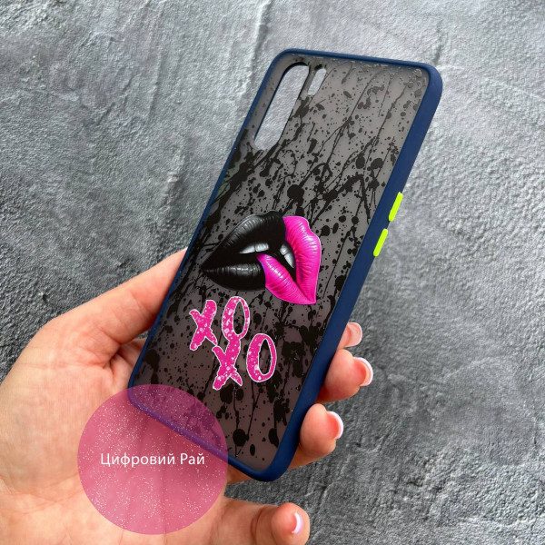 Чехол для Oppo A91 губы с синим бортиком