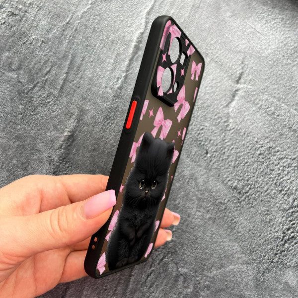 Чехол для Oppo Reno 7 4G с защитой камеры детский с котом и бантиками