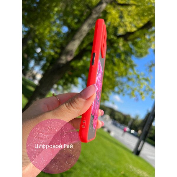 Чохол для Oppo Reno 5 Lite квіти півонії червоний бортик