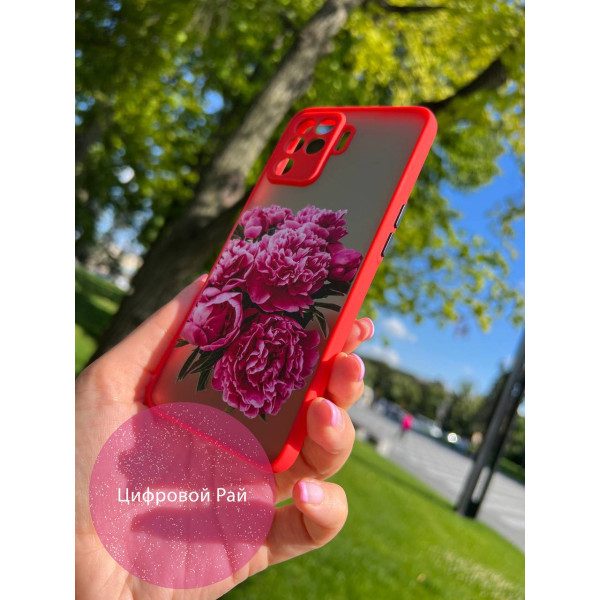 Чохол для Oppo Reno 5 Lite квіти півонії червоний бортик