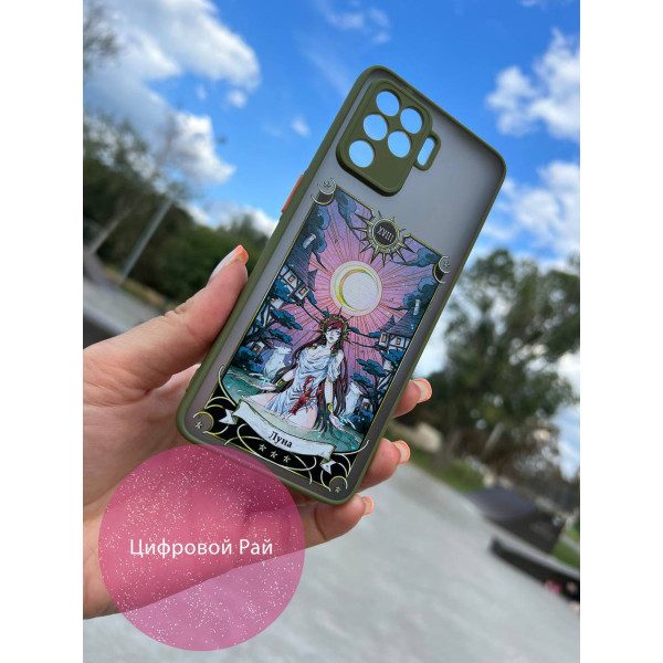 Чохол для Oppo Reno 5 Lite таро-луна оливковий бортик