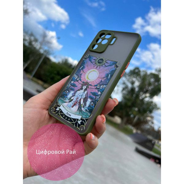 Чохол для Oppo Reno 5 Lite таро-луна оливковий бортик