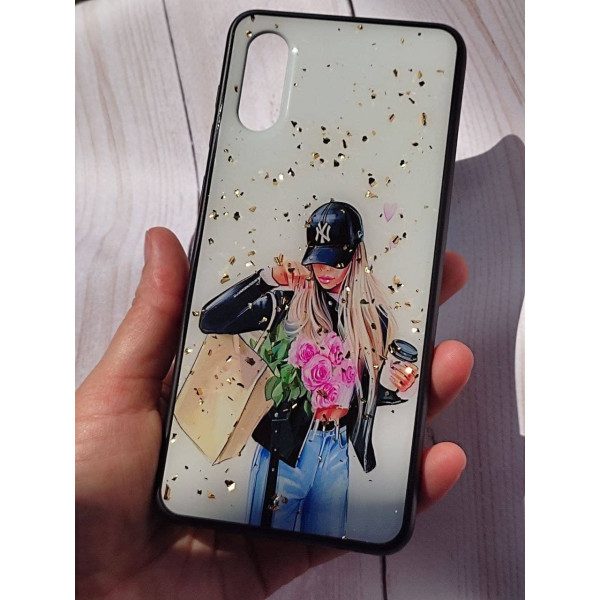 Чехол для Samsung Galaxy A02 акриловый чехол с блестками девушка в кепке