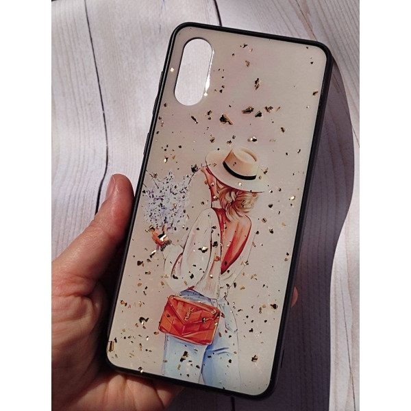 Чехол для Samsung Galaxy A02 акриловый чехол с блестками девушка в шляпе с сумочкой