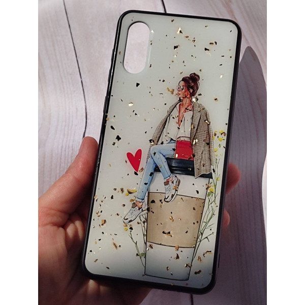 Чехол для Samsung Galaxy A02 акриловый чехол с блестками девушка с сумкой и стаканчиком кофе