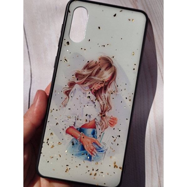 Чехол для Samsung Galaxy A02 акриловый чехол с блестками блондинка в белой рубашке