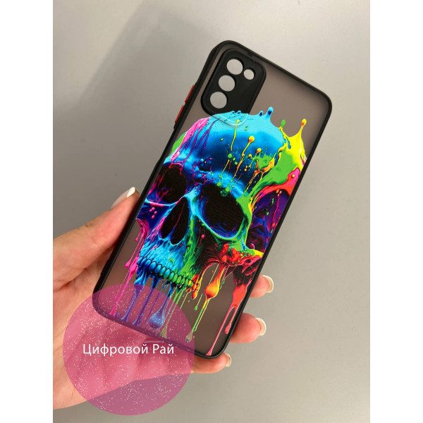 Чехол для Samsung Galaxy A03s череп разноцветный