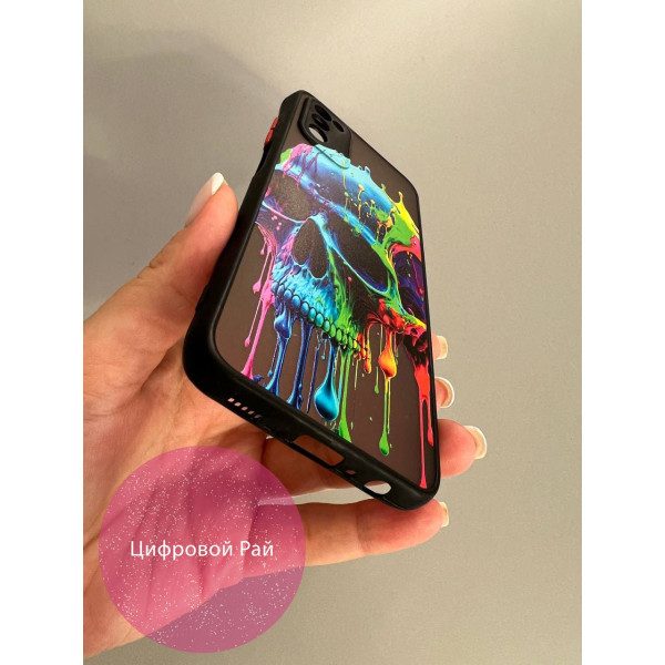 Чехол для Samsung Galaxy A03s череп разноцветный