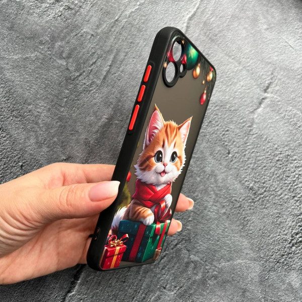 Чехол для Samsung Galaxy A04e с защитой камеры новогодний котик