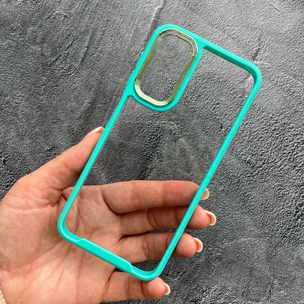 Чохол для Samsung Galaxy A24 з бірюзовим бортиком та металевою обводкою по камері