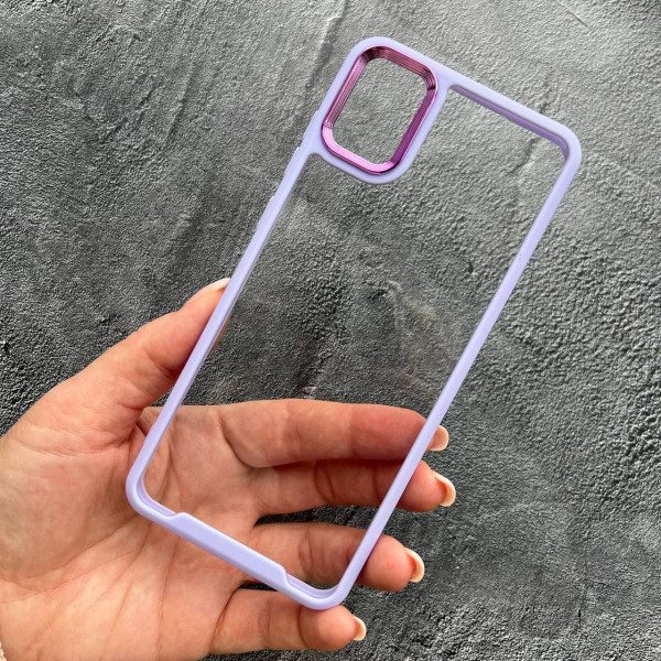 Чохол для Samsung Galaxy A05s з бузковим бортиком та металевою обводкою по камері