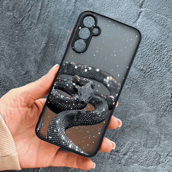 Чехол для Samsung Galaxy A14 с защитой камеры со змеей с блестками