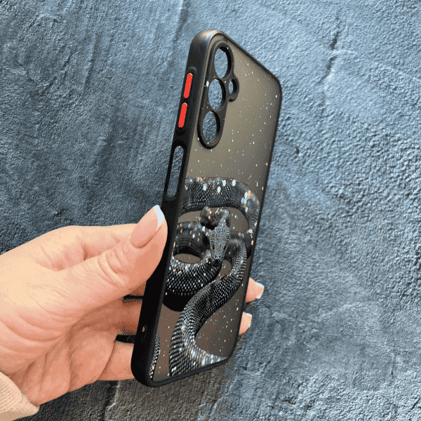 Чехол для Samsung Galaxy A14 с защитой камеры со змеей с блестками