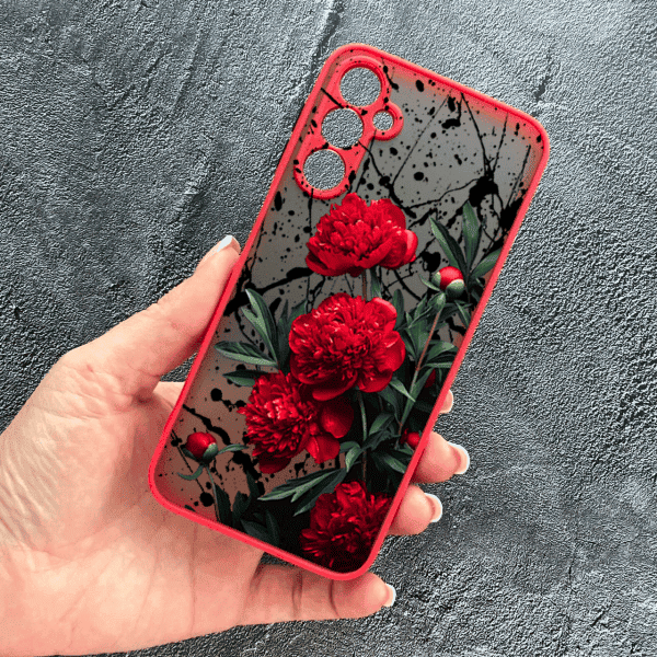 Чохол для Samsung Galaxy A24 з захистом камери з квітами червоні півонії червоний бортик