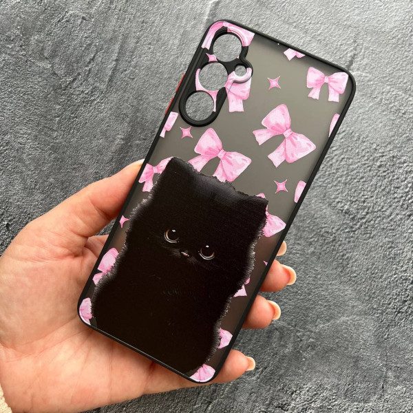 Чехол для Samsung Galaxy A15 с защитой камеры детский с котиком и бантиками