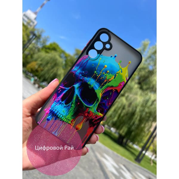 Чехол для Samsung Galaxy A14 череп разноцветный