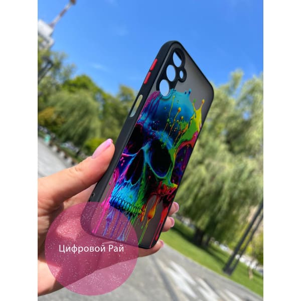 Чехол для Samsung Galaxy A14 череп разноцветный