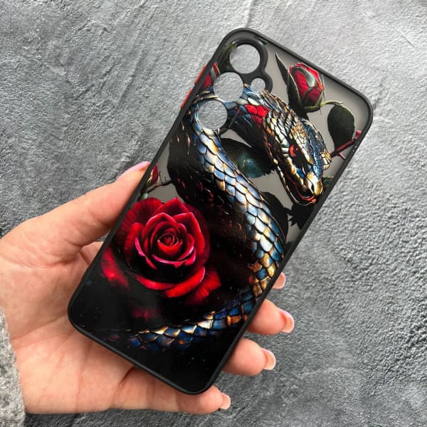 Чохол для Samsung Galaxy A24 з захистом камери зі змією з квітами червоними з покриттям лаку