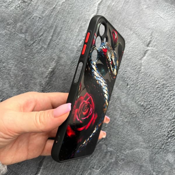 Чохол для Samsung Galaxy A24 з захистом камери зі змією з квітами червоними з покриттям лаку