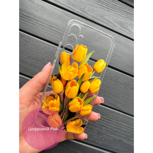 Чохол для Samsung Galaxy A54 жовті тюльпани протиударний прозорий силіконовий чохол