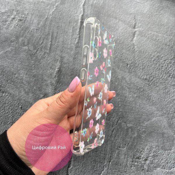 Чехол для Samsung Galaxy A34 цветочки и бабочки противоударный прозрачный силиконовый чехол