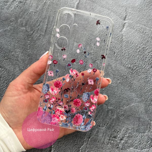Чехол для Samsung Galaxy A35 цветы прозрачный силиконовый чехол