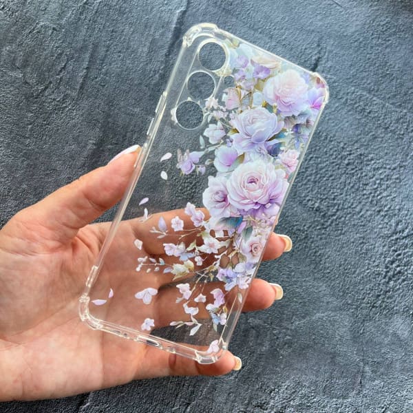 Чохол для Samsung Galaxy A54 світло-лавандові півонії протиударний прозорий силіконовий чохол