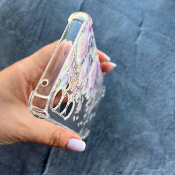 Чохол для Samsung Galaxy A54 світло-лавандові півонії протиударний прозорий силіконовий чохол