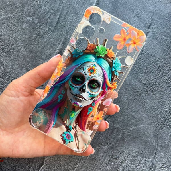 Чехол для Samsung Galaxy A55 Санта-Муэрте ракушки противоударный прозрачный силиконовый чехол