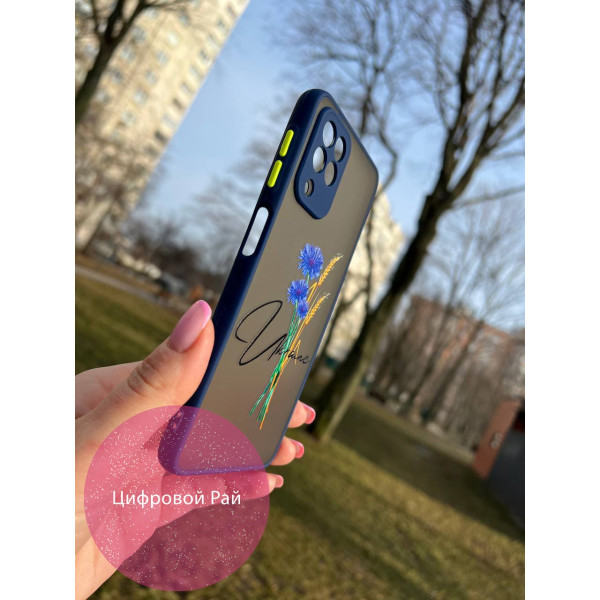 Чохол для Samsung Galaxy A22 4G / M32 / M22 з захистом камери патріотичний з волошкою темно-синій бортик
