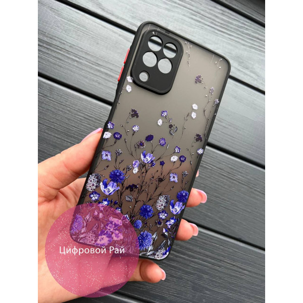 Чохол для Samsung Galaxy A22 4G / M32 / M22 з захистом камери з синіми квіточками