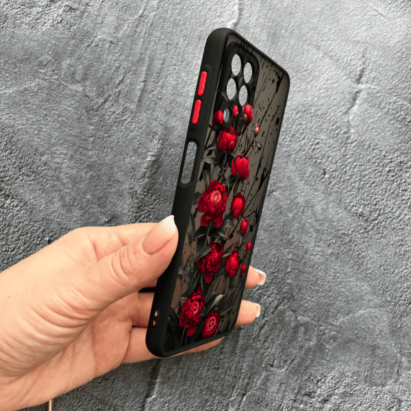 Чохол для Samsung Galaxy A12 / M12 з захистом камери червоні півонії маленькі