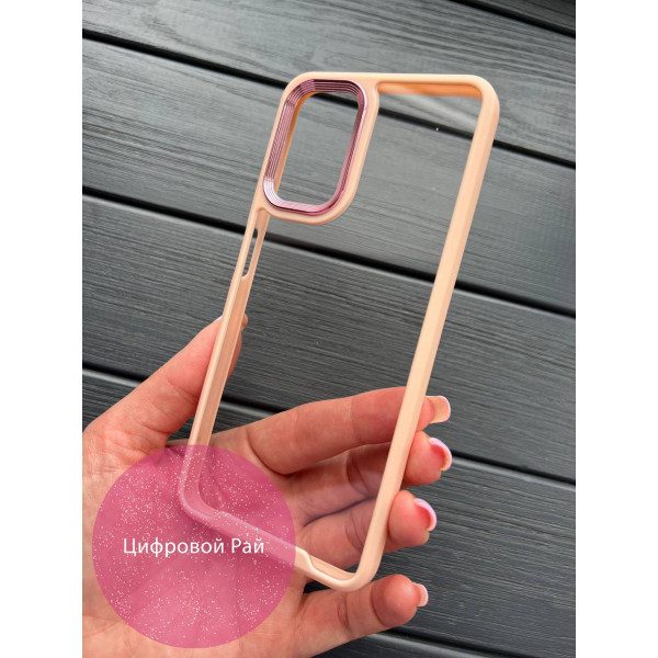 Чохол для Samsung Galaxy A13 4G з рожевим бортиком та металевою обводкою по камері