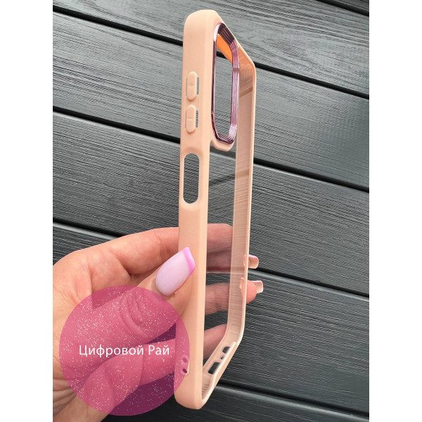 Чохол для Samsung Galaxy A13 4G з рожевим бортиком та металевою обводкою по камері