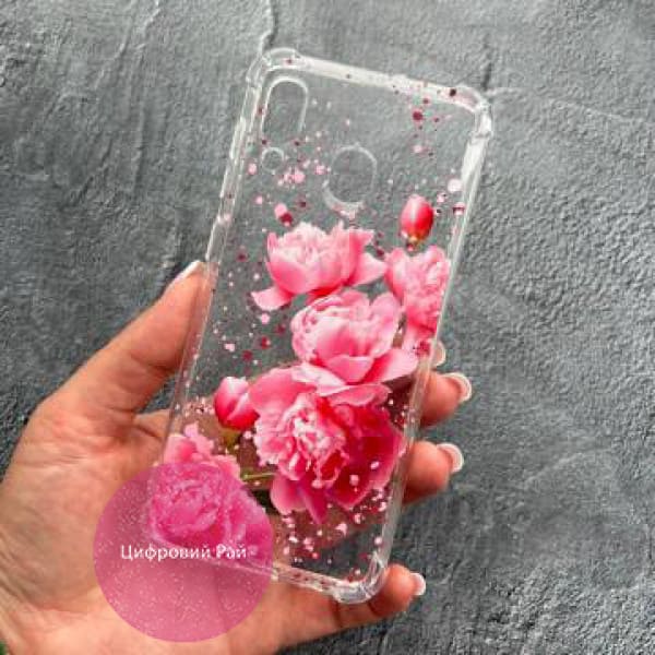 Чехол для Samsung Galaxy A20/A30 розовые пионы противоударный прозрачный силиконовый чехол