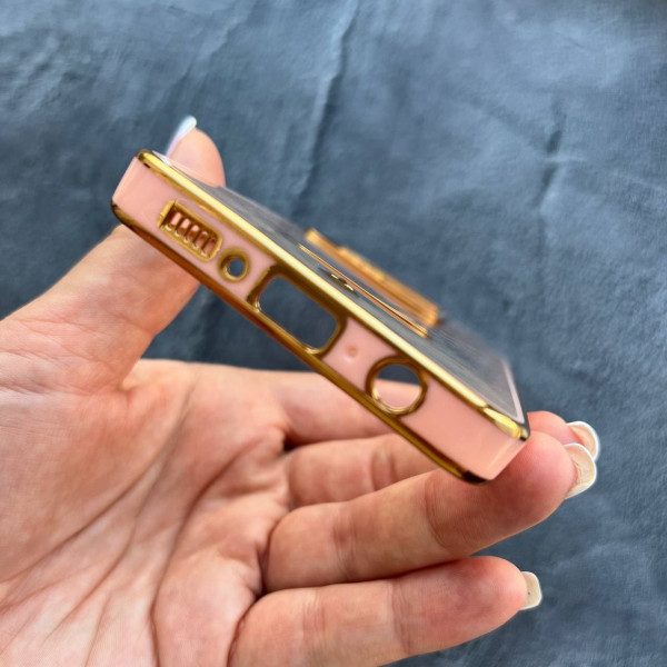 Чохол для Samsung Galaxy A21s прозорий чохол з персиковим бортиком та золотою обводкою
