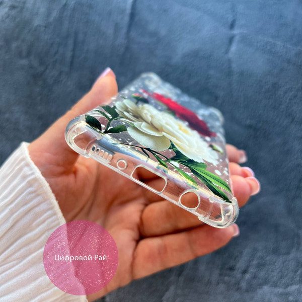 Чехол для Samsung Galaxy A31 красно-белые пионы противоударный прозрачный силиконовый чехол