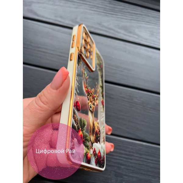 Чехол для Samsung Galaxy A33 новогодний Бемби с золотой обводкой