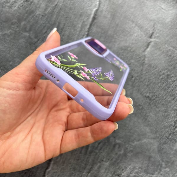 Чохол для Samsung Galaxy A54 гілочки лаванди прозорий силіконовий чохол з лавандовим бортиком