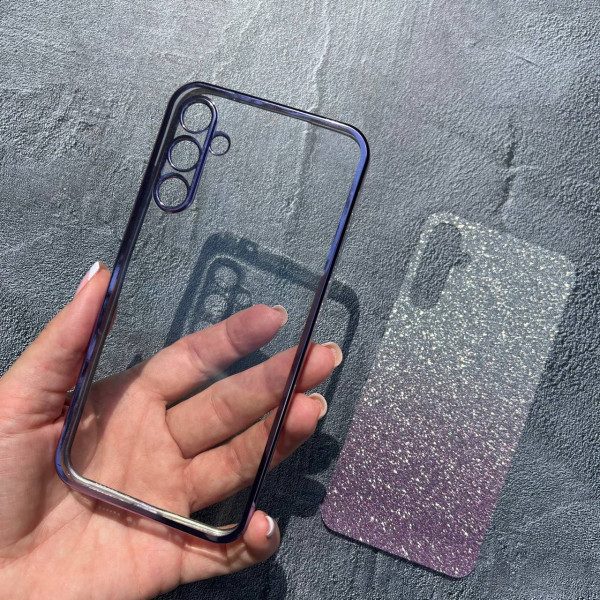 Чохол для Samsung Galaxy A34 з захистом камери з фіолетовим бортиком градієнт 2в1