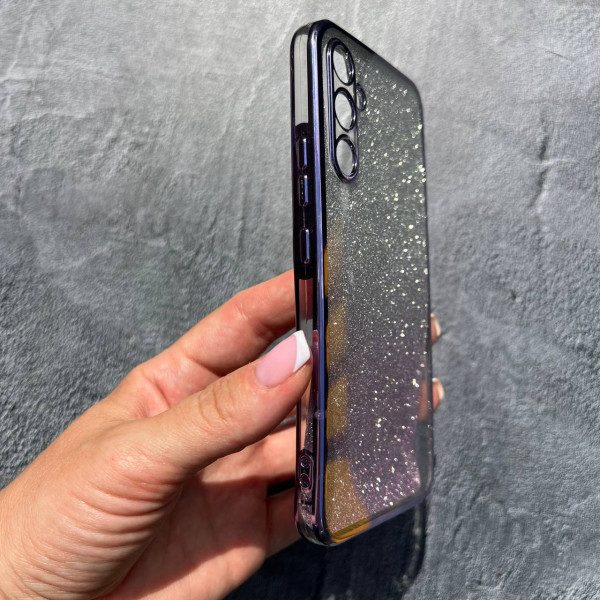 Чехол для Samsung Galaxy A34 с защитой камеры с фиолетовым бортиком градиент 2в1