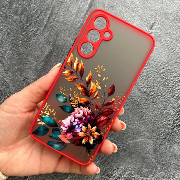 Чохол для Samsung Galaxy A54 з захистом камери з осінніми квітами з червоним бортиком