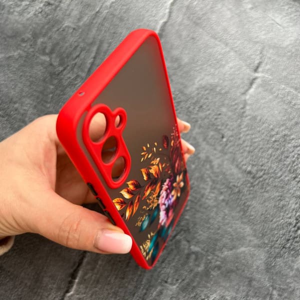 Чохол для Samsung Galaxy A54 з захистом камери з осінніми квітами з червоним бортиком